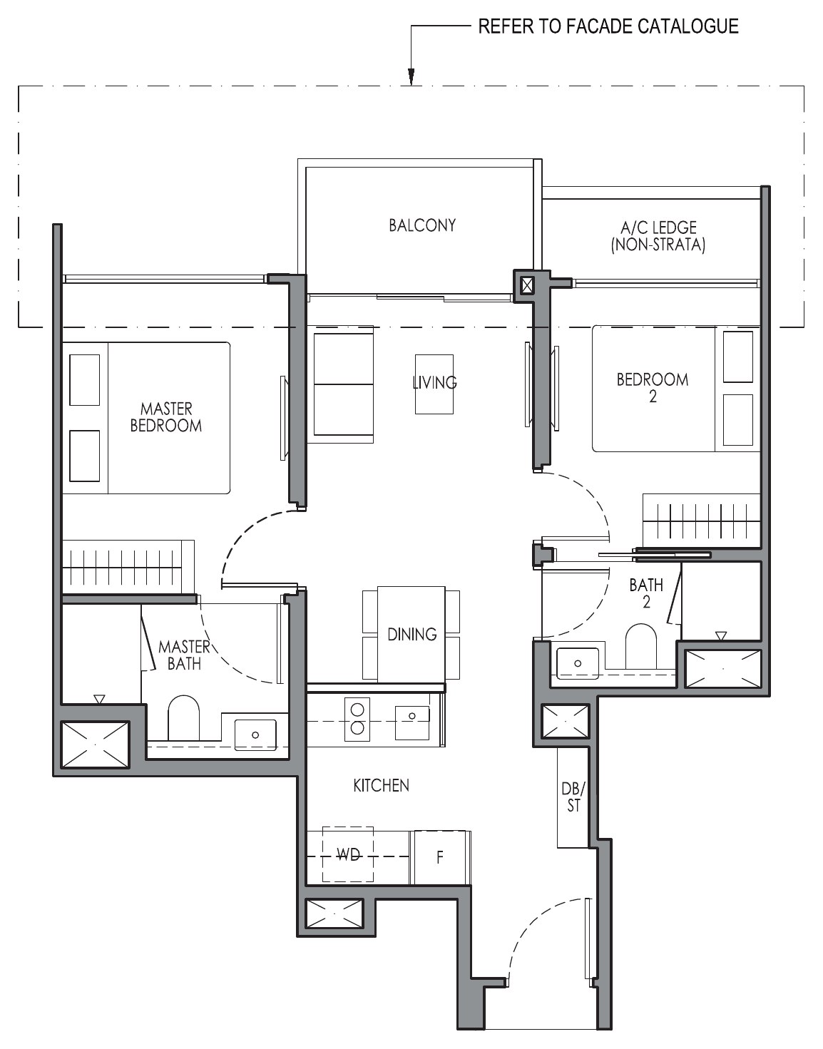 2 Bedroom Type B1 floor plan — 624 sqft
