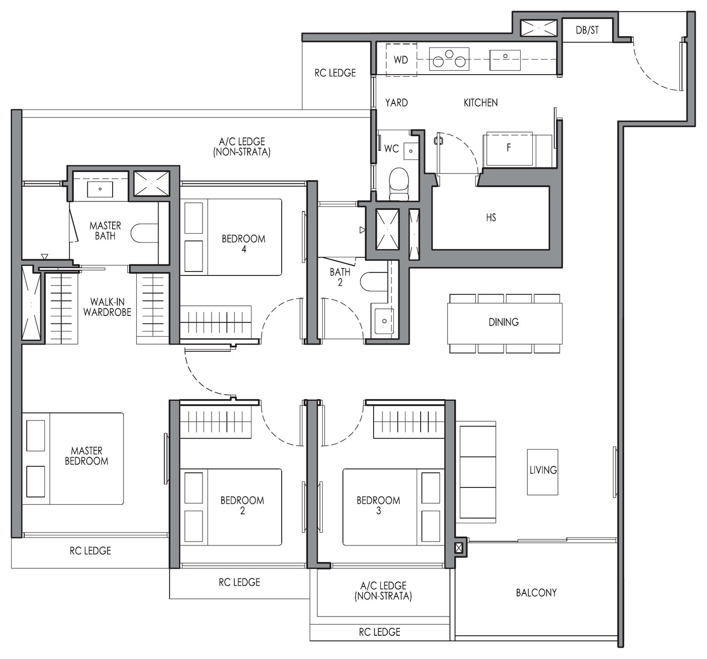 4 Bedroom Premium Type DP1 floor plan — 1,163 sqft